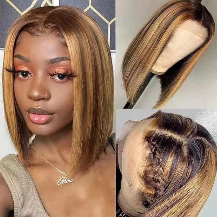 4/27 honey-blonde highlight 13x4 lace front bob wig