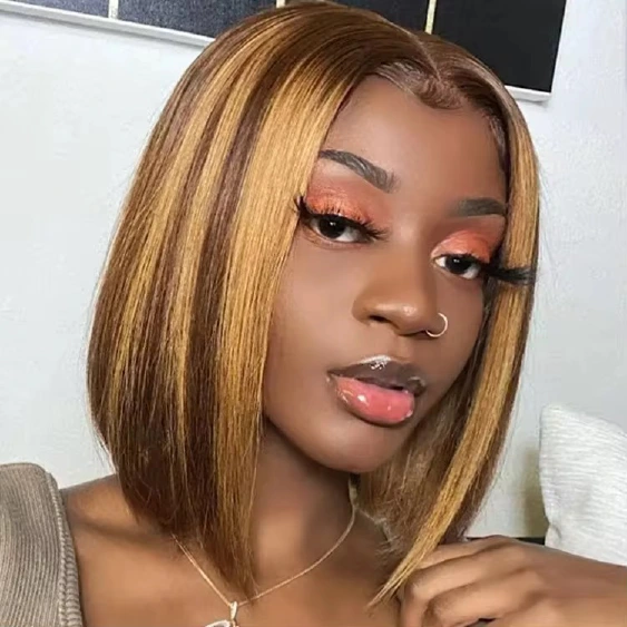 4/27 honey-blonde highlight 13x4 lace front bob wig