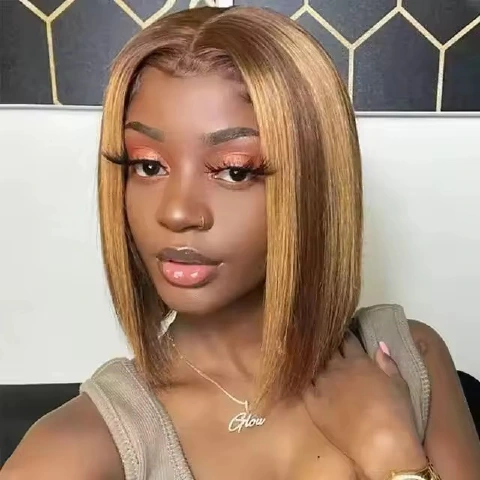 4/27 honey-blonde highlight 13x4 lace front bob wig