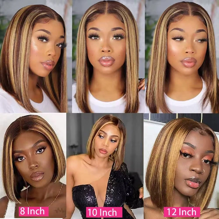 4/27 honey-blonde highlight 13x4 lace front bob wig