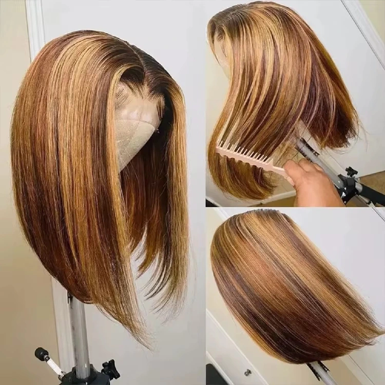 4/27 honey-blonde highlight 13x4 lace front bob wig