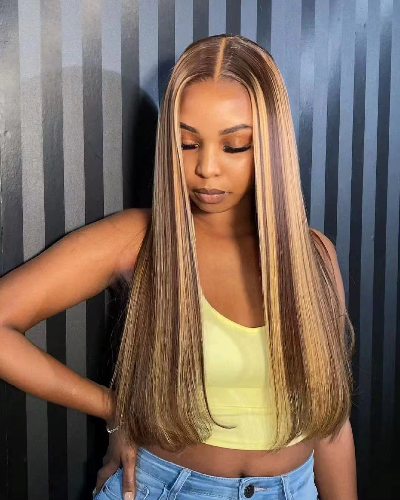 4/27 highlight bone-straight 13x4 lace frontal wig