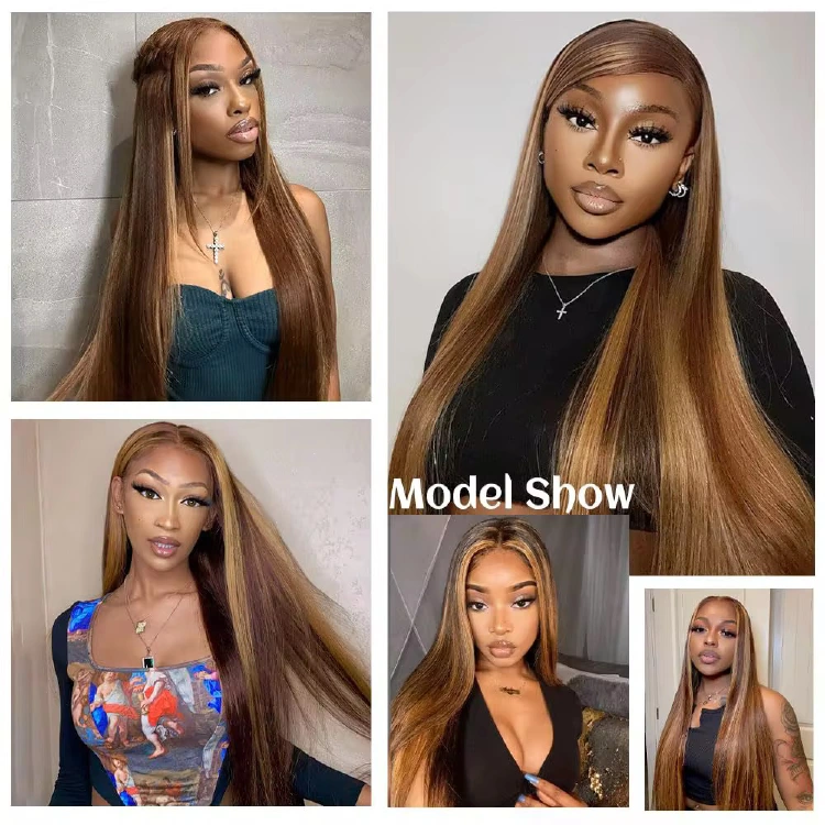 4/27 highlight bone-straight 13x4 lace frontal wig