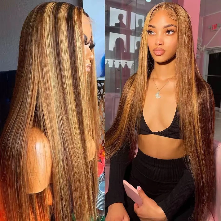4/27 highlight bone-straight 13x4 lace frontal wig