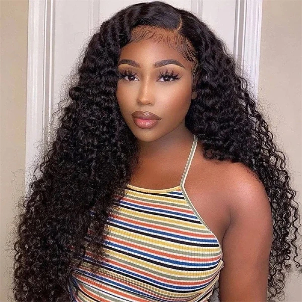13AA Jerry Curly 13x4 lace frontal wig in Natural Black