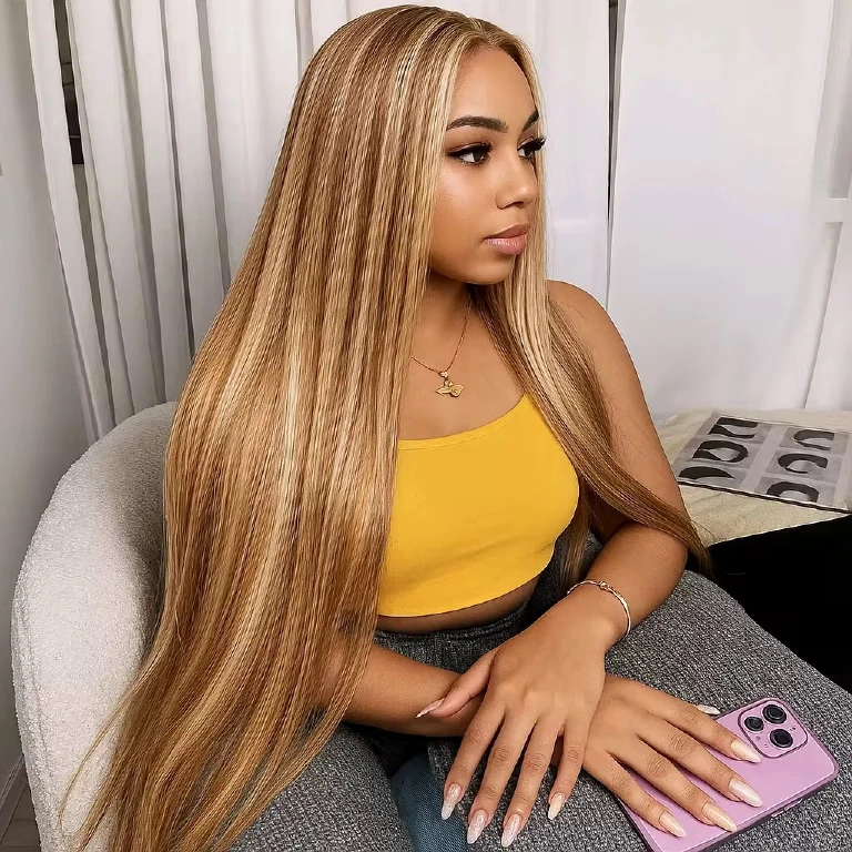 4/27 highlight bone-straight 13x4 lace frontal wig