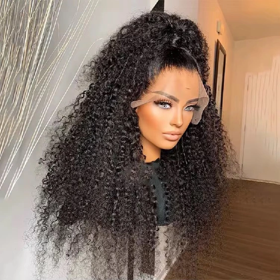 13AA Jerry Curly 13x4 lace frontal wig in Natural Black