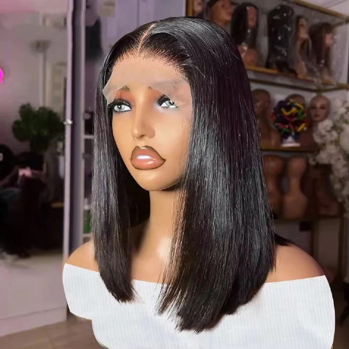 14A super double-drawn Natural Black 13x4 lace front bob wig