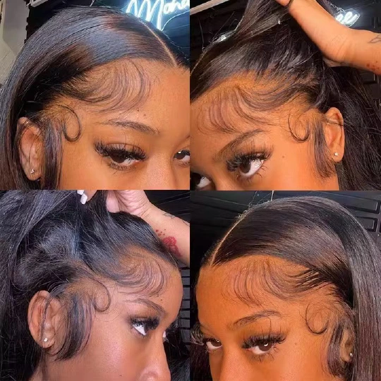 14A super double-drawn Natural Black 13x4 lace front bob wig