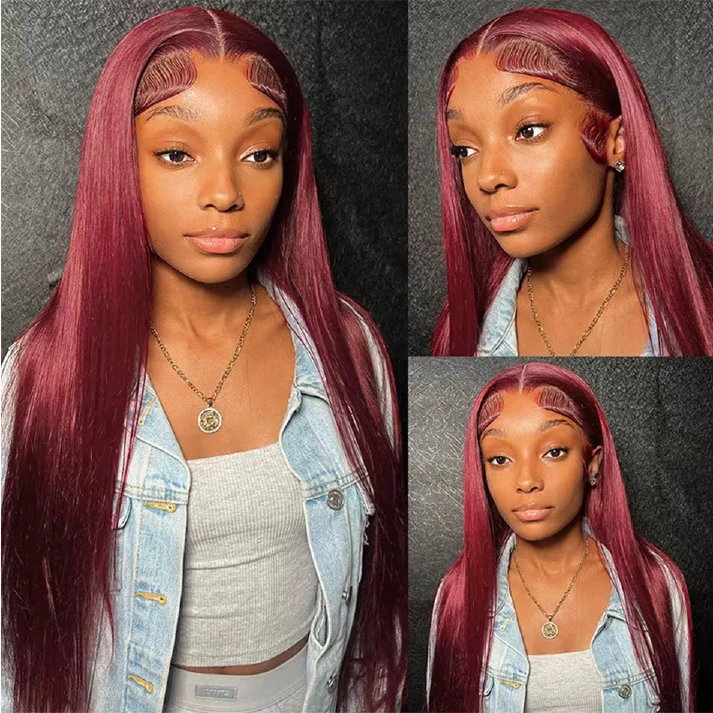 13AA 99J burgundy 13x4 lace frontal wig