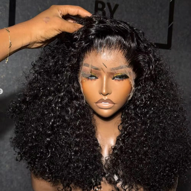 super double-drawn Baby Curly Natural Black 13x4 frontal wig