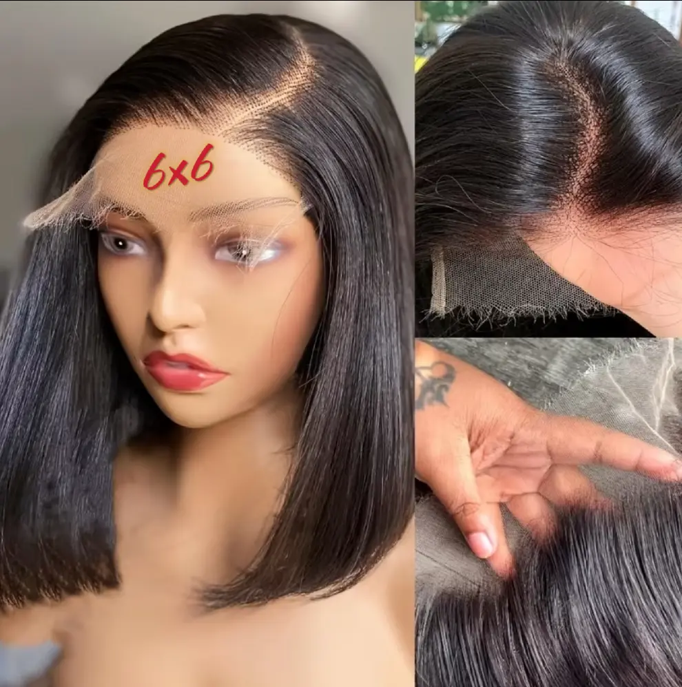 14A HD 6x6 super double-drawn Natural Black glueless bob wig