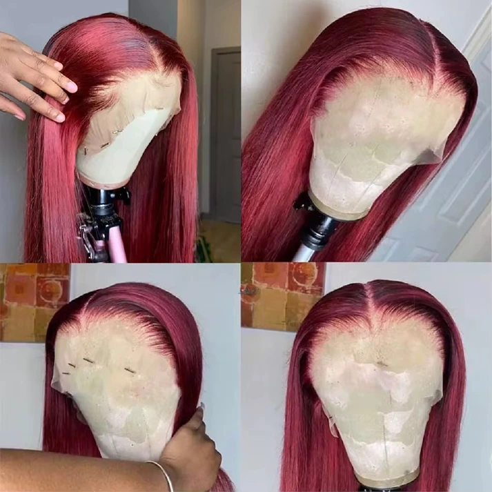 13AA 99J burgundy 13x4 lace frontal wig