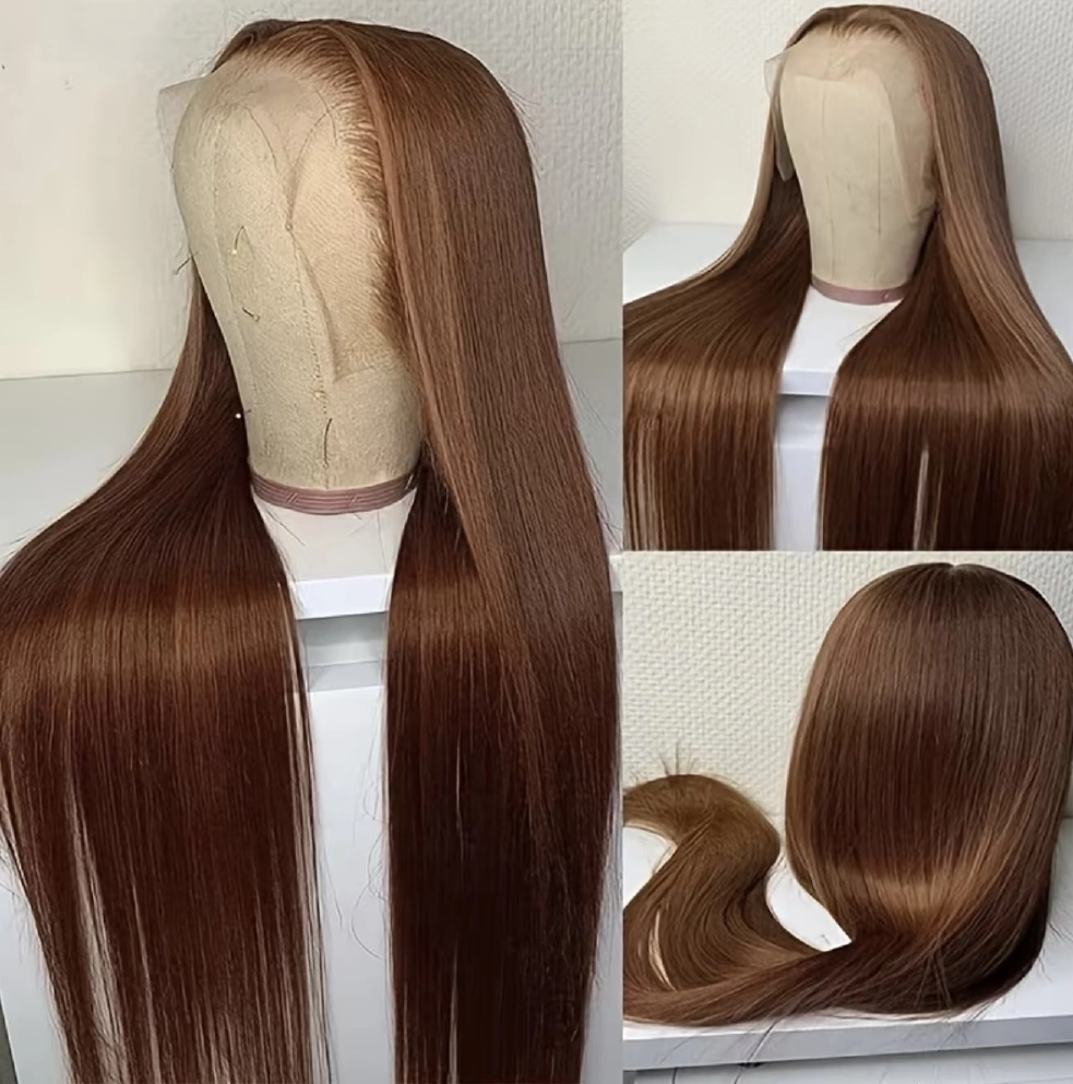 Brown #4 13AAA straight 13x4 lace front wig