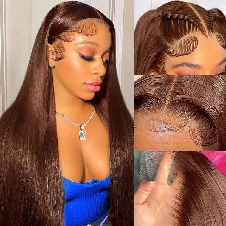 Brown #4 13AAA straight 13x4 lace front wig