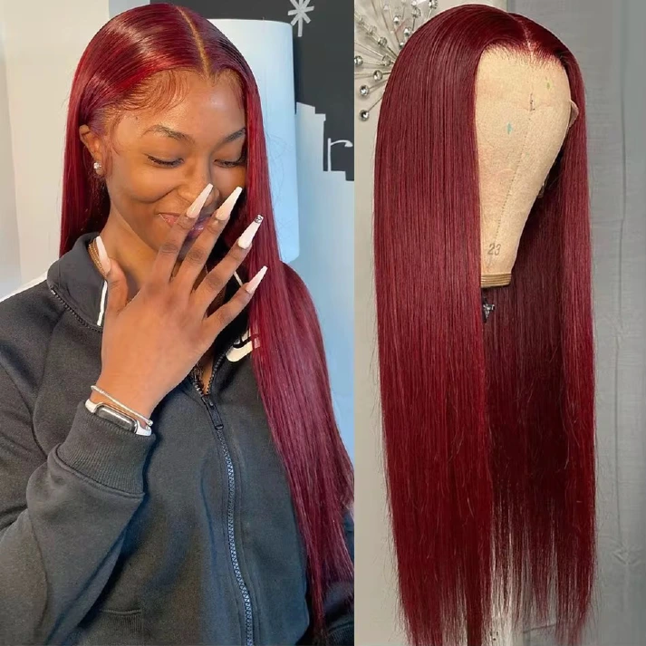 13AA 99J burgundy 13x4 lace frontal wig