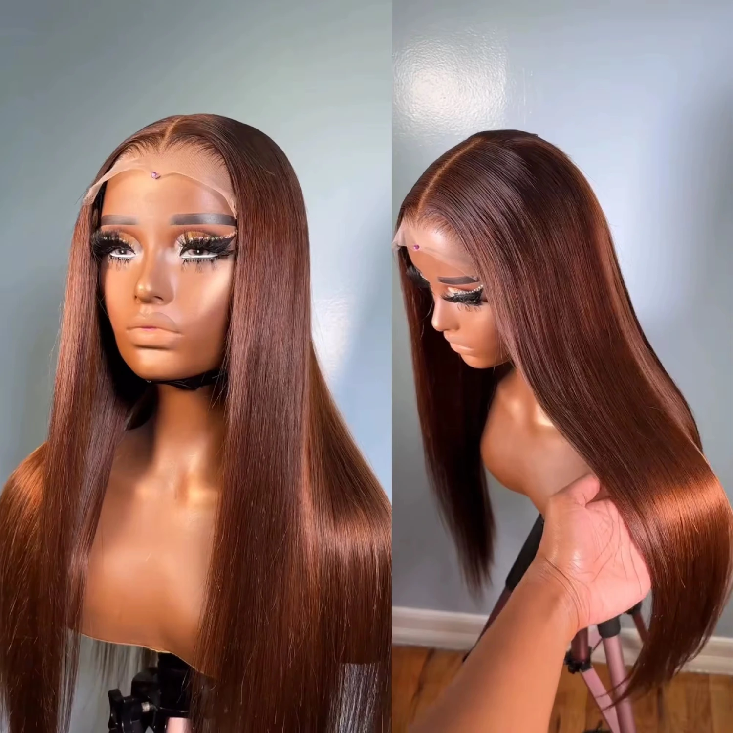 Brown #4 13AAA straight 13x4 lace front wig