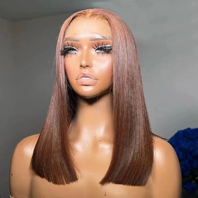 Brown #4 13AAA straight 13x4 lace front bob wig