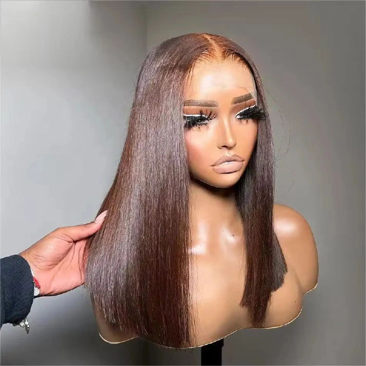 Brown #4 13AAA straight 13x4 lace front bob wig