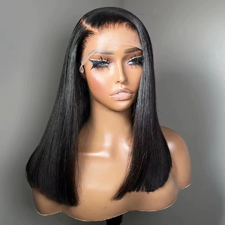 14A super double-drawn Natural Black 13x4 lace front bob wig