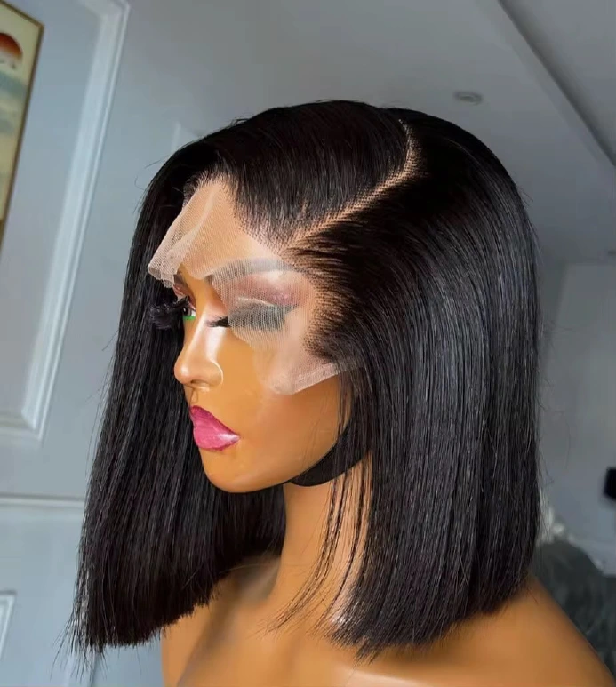 14A super double-drawn Natural Black 13x4 lace front bob wig