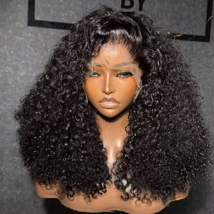 super double-drawn Baby Curly Natural Black 13x4 frontal wig