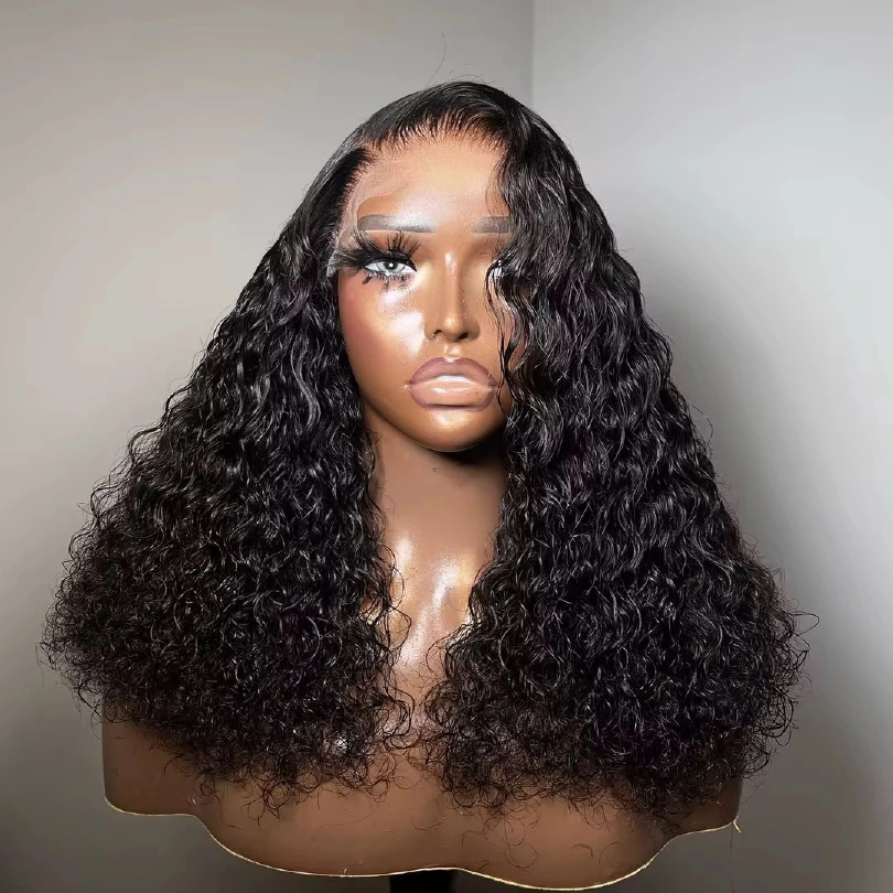 14A super double-drawn Curly Natural Black 13x4 bob wig