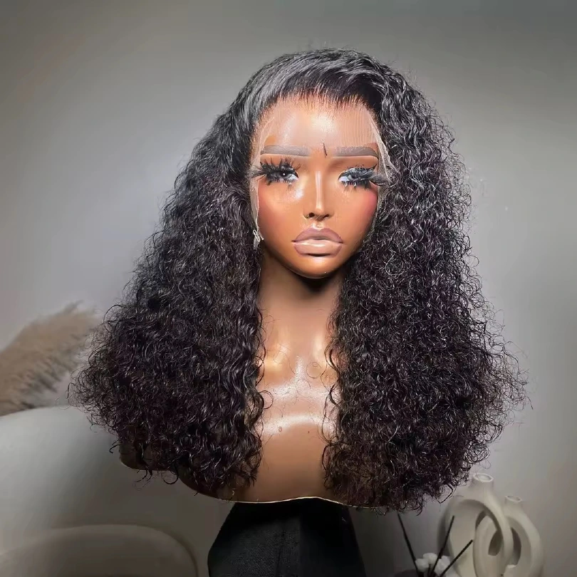 14A super double-drawn Curly Natural Black 13x4 bob wig