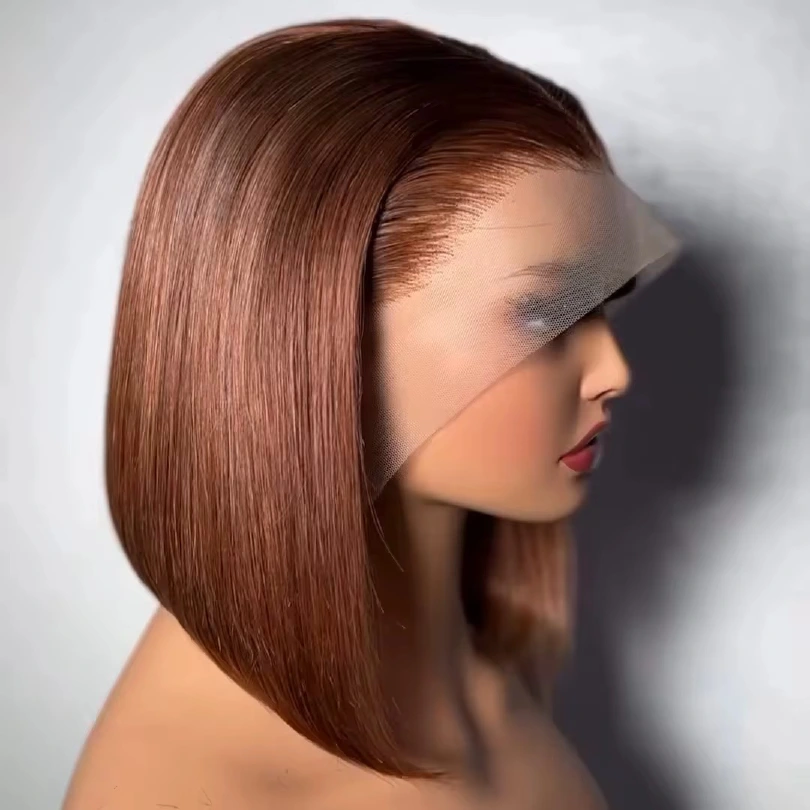 Wholesale 14A SDD BOB Human Hair #4 Brown, ombre 1b/4#, #4/27 & #99J Full Frontal Lace Wigs 13x4 Lace Front #4 Brown, ombre 1b/4#,#4/27 & #99J Wigs Double Drawn Bob Wigs