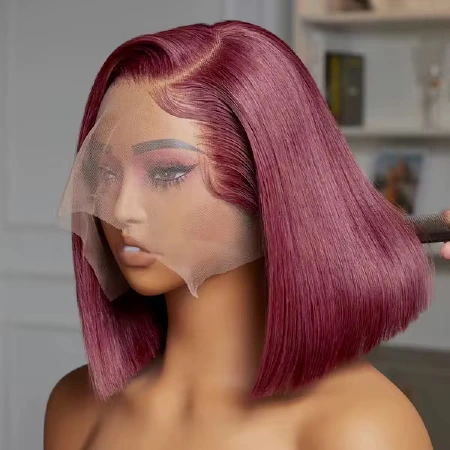 Wholesale 14A SDD BOB Human Hair #4 Brown, ombre 1b/4#, #4/27 & #99J Full Frontal Lace Wigs 13x4 Lace Front #4 Brown, ombre 1b/4#,#4/27 & #99J Wigs Double Drawn Bob Wigs