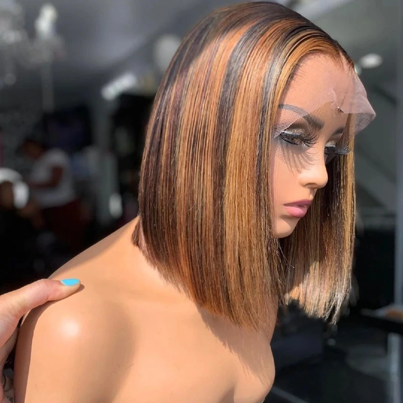 Wholesale 14A SDD BOB Human Hair #4 Brown, ombre 1b/4#, #4/27 & #99J Full Frontal Lace Wigs 13x4 Lace Front #4 Brown, ombre 1b/4#,#4/27 & #99J Wigs Double Drawn Bob Wigs