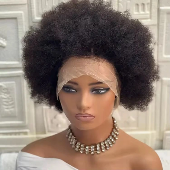 Natural Black Afro 13x4 full-frontal short pixie wig