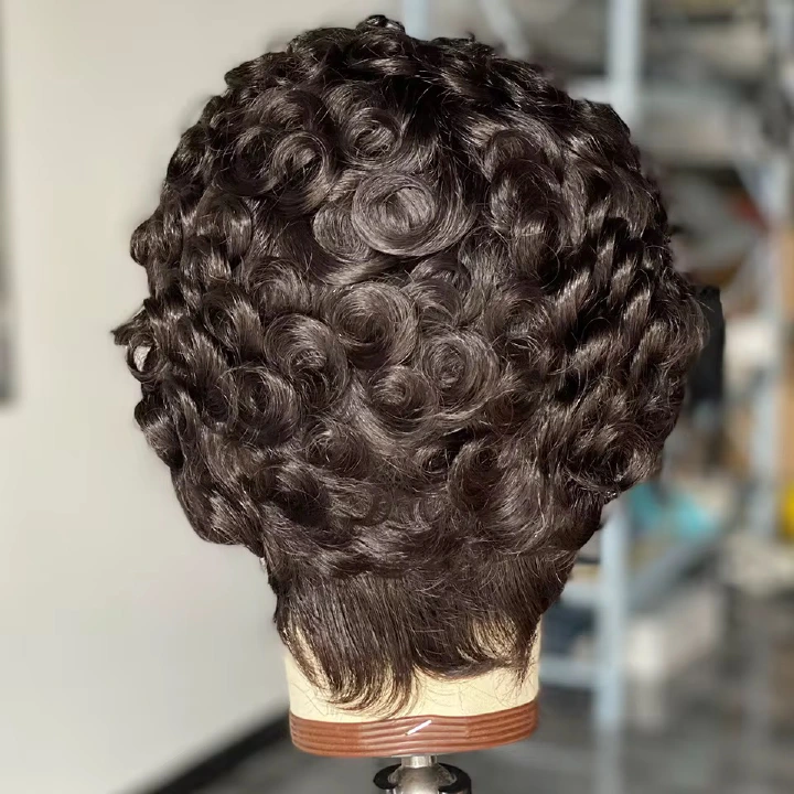 Damo curly lace pixie wig in Natural Black