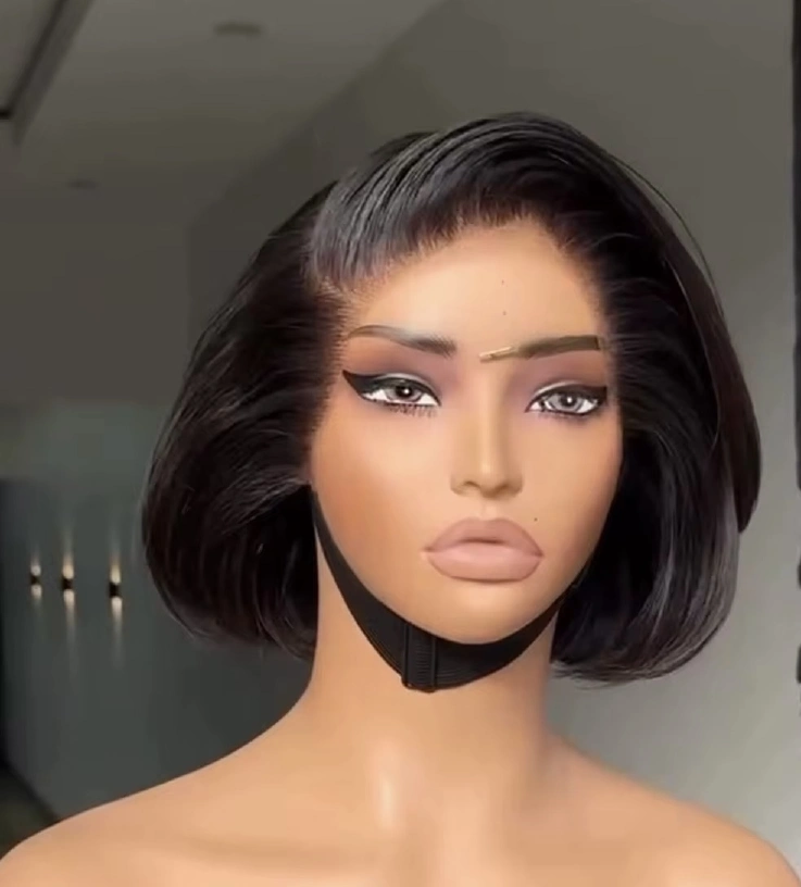 Super double-drawn 13x4 full-frontal Natural Black pixie wig