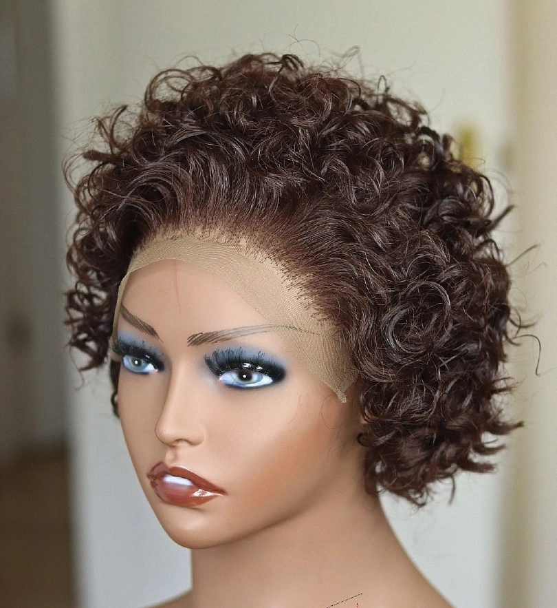 Short curly 13x1 lace pixie wig in three colours