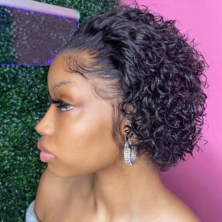 Short curly 13x1 lace pixie wig in three colours