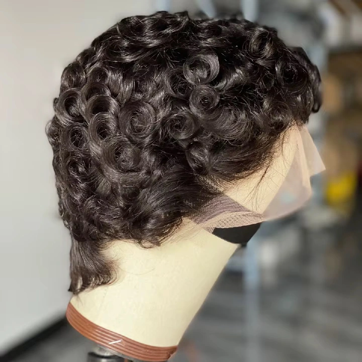 Damo curly lace pixie wig in Natural Black
