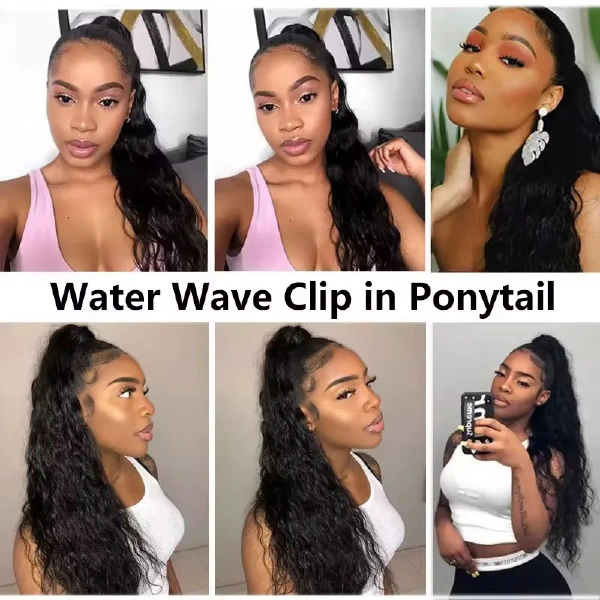 Curly human-hair ponytail with clip in Natural Black