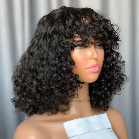 Glueless curly fringe bob wig in Natural Black and 4/27