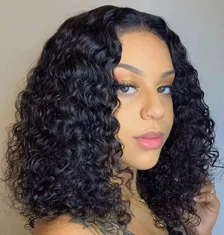 13AAA Natural Black 4x4 glueless water-curly bob wig