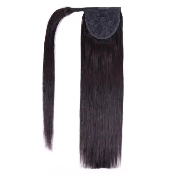 Straight human-hair ponytail with clip in Natural Black