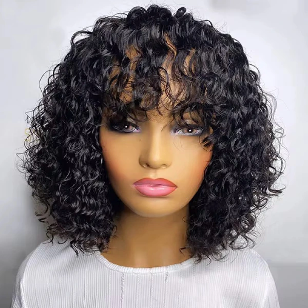 Glueless curly fringe bob wig in Natural Black and 4/27