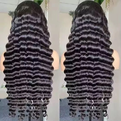 13AA Natural Black 13x4 full-frontal deep-wave wig