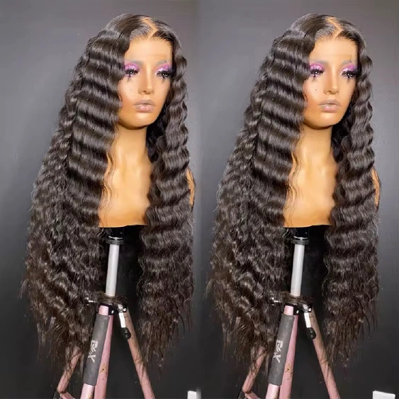 13AA Natural Black 13x4 full-frontal deep-wave wig