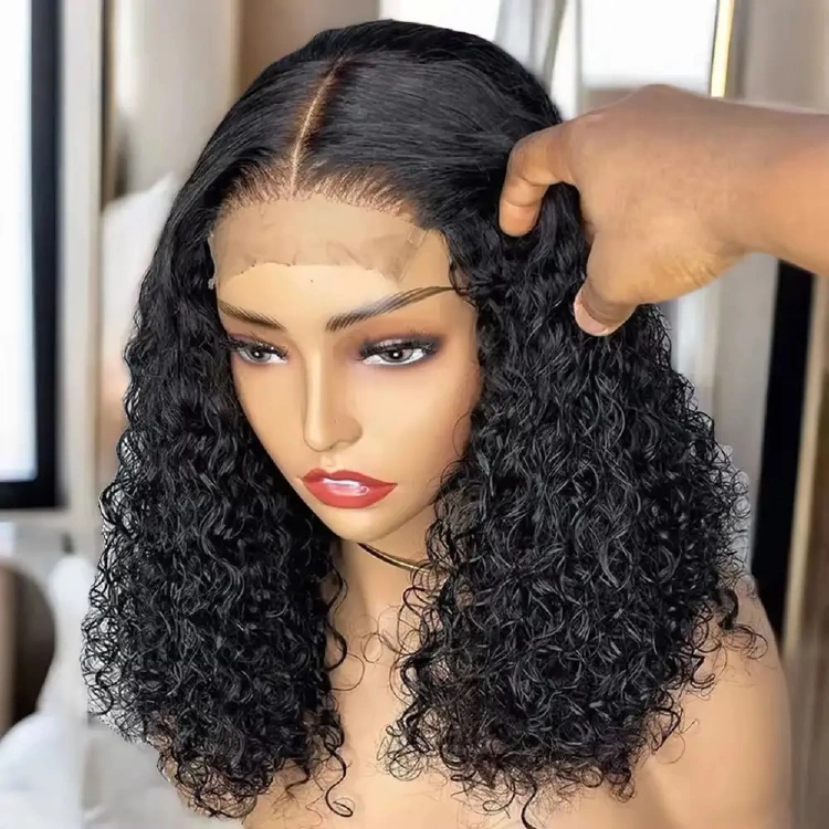 13AAA Natural Black 4x4 glueless water-curly bob wig