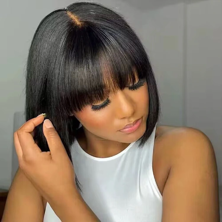 Wholesale Rarlon Hair 13A Fringe Bob Wig With 2x4 closure Glueless Bob wigs 