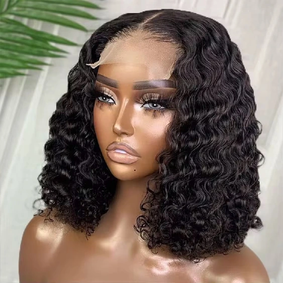 13AAA Natural Black 4x4 glueless water-curly bob wig