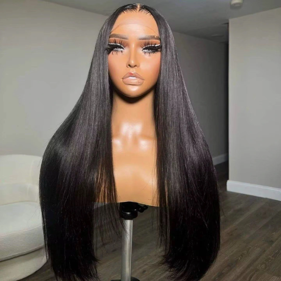 14A double-drawn Natural Black 5x5 glueless wig