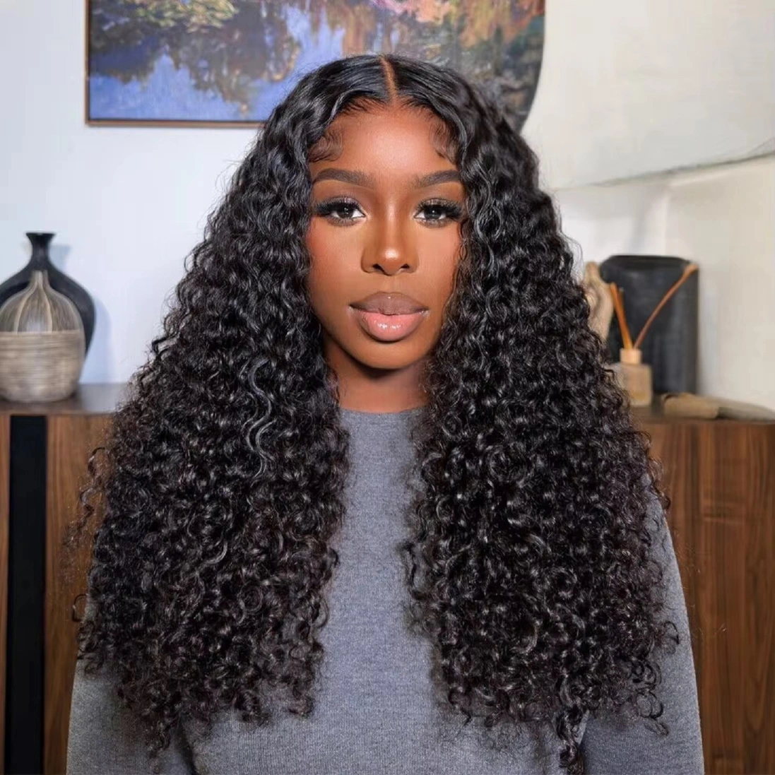 Super double-drawn 4x4 glueless bone-curly wig