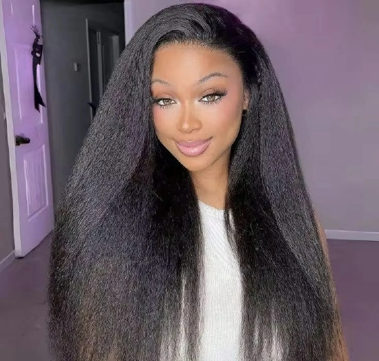 13AA Natural Black 13x4 kinky-straight Yaki frontal wig
